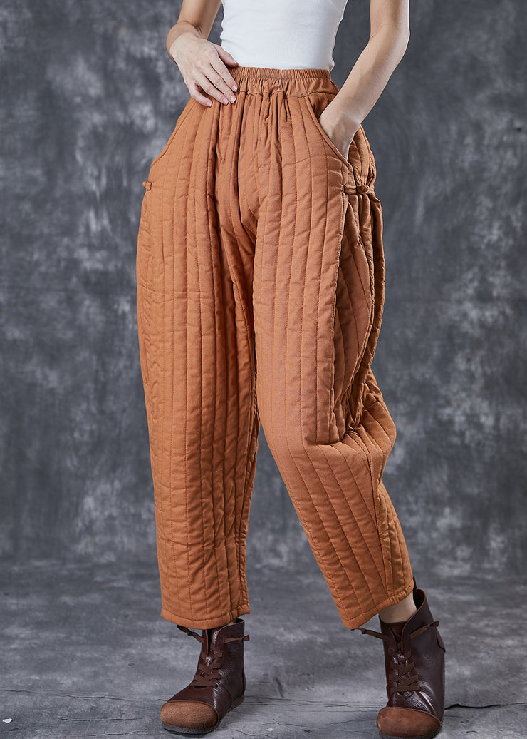 Natural Orange Oversized Chinese Button Fine Cotton Filled Pants Winter
