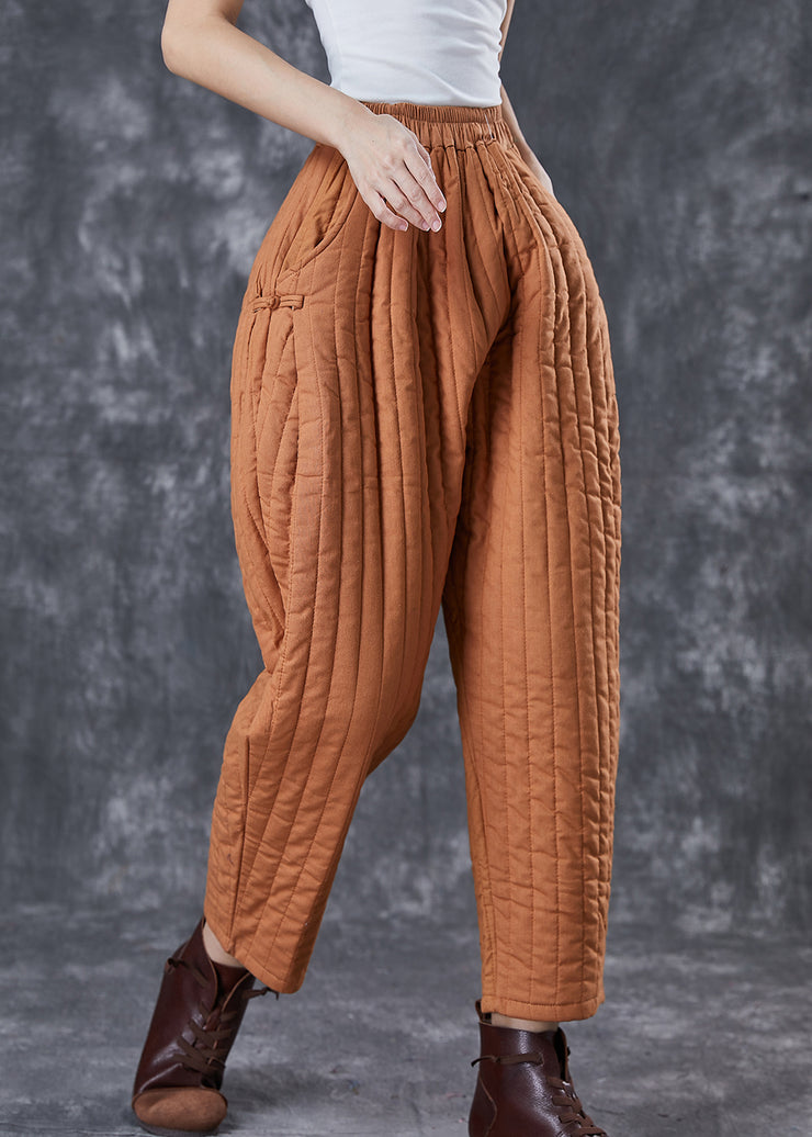 Natural Orange Oversized Chinese Button Fine Cotton Filled Pants Winter