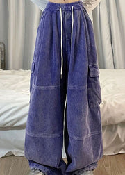Natural Purple Pockets Patchwork Corduroy Wide Leg Pants Spring