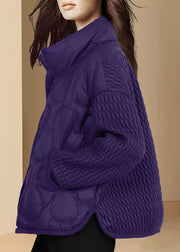 Natural Purple Stand Collar Oversized Fine Cotton Filled Witner Coat