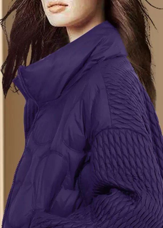 Natural Purple Stand Collar Oversized Fine Cotton Filled Witner Coat