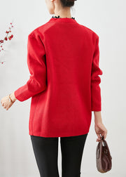 Natural Red Asymmetrical Button Knit Sweaters Winter