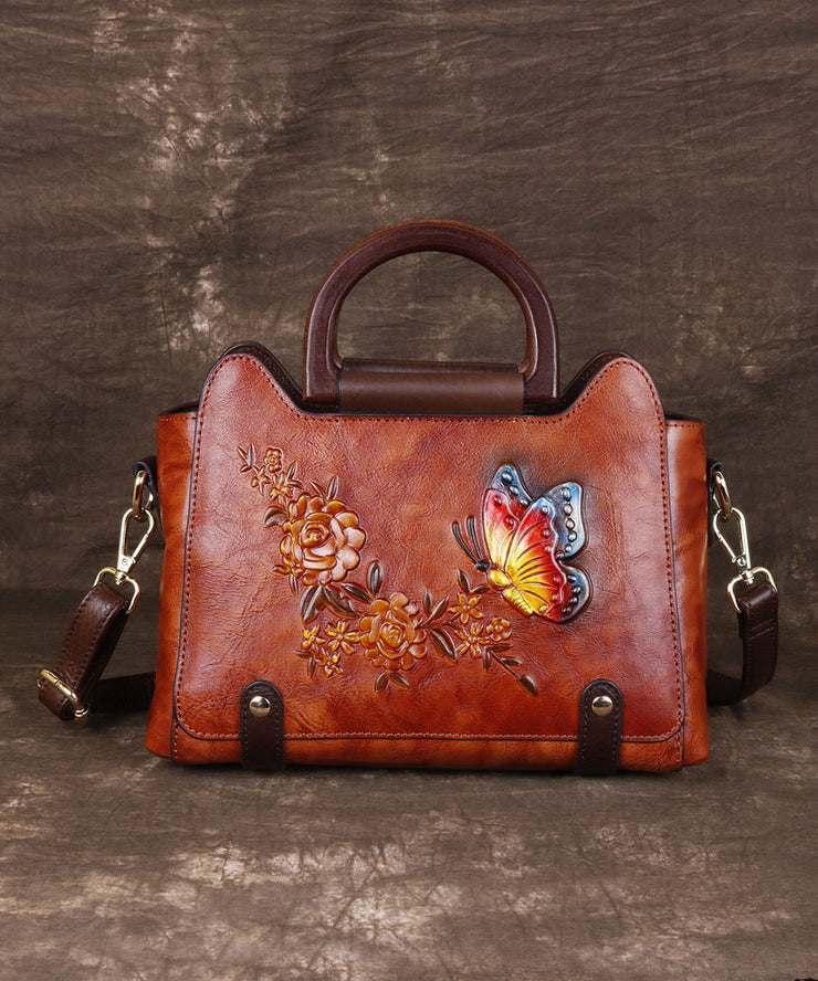 Natürliche rotbraune Blumenpaitings-Leder-Satchel-Handtasche