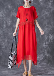 Natural Red Oversized Lace Patchwork Cotton Vacation Dresses Summer