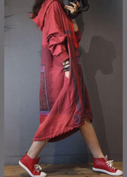 Natural Red Print low high design Dresses Summer Cotton Dress - SooLinen