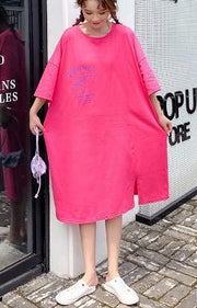 Natural Rose Graphic Cotton Half Sleeve Summer Dresses - SooLinen