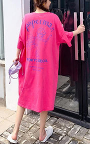 Natural Rose Graphic Cotton Half Sleeve Summer Dresses - SooLinen