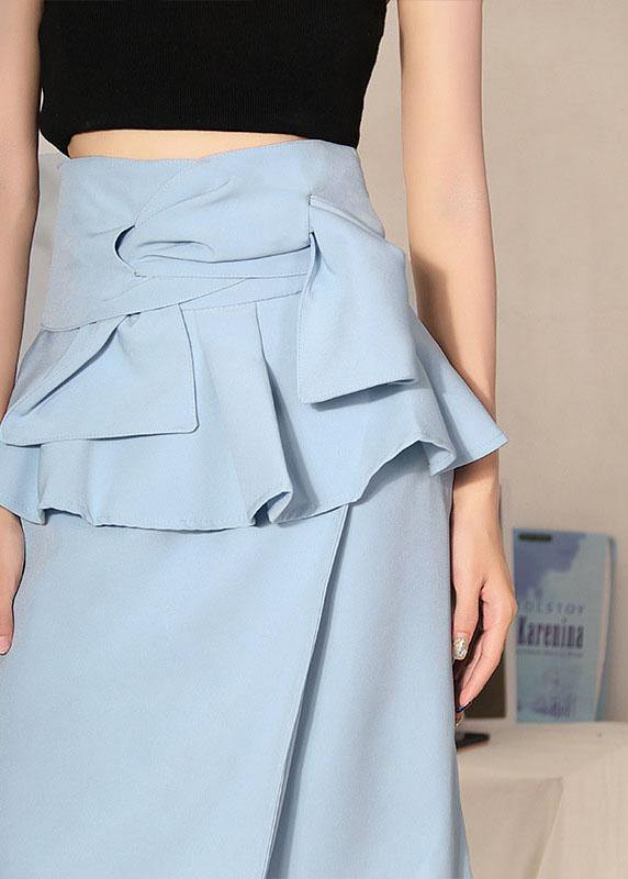 Natural Royal Blue High Waist Cinched Ruffles Skirts - SooLinen
