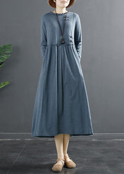 Natural Ruffled Patchwork Tunic Blue A Line Dresses - SooLinen