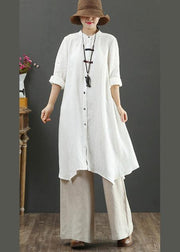 Natural Stand Collar Asymmetric Spring Blouse Inspiration White Shirt - SooLinen