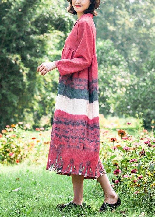 Natural Stand Collar Cinched Quilting Dresses Fashion Ideas Red Print Maxi Dress - SooLinen