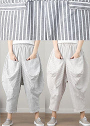 Natural Striped drop-crotch Cotton Linen  Pants Summer - SooLinen