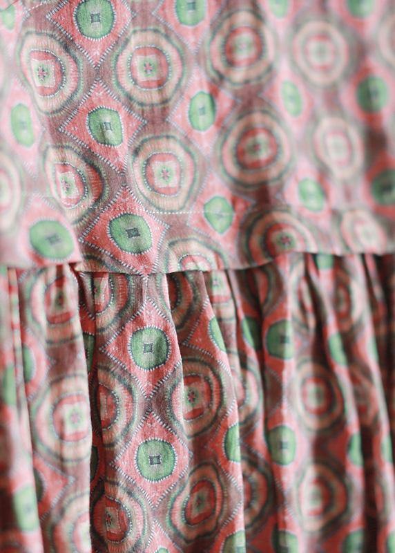 Natural V Neck Pockets Summer For Women Shirts Chocolate Print Robe Dress - SooLinen