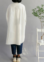 Natural White Cotton Clothes Big Pockets shift Shirt Dress - SooLinen