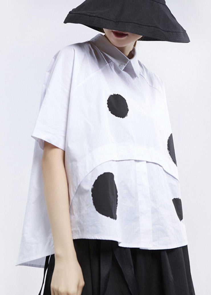 Natural White Dot Peter Pan Cotton Shirt Tops - SooLinen