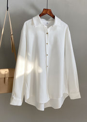 Natural White Peter Pan Collar Button Corduroy Shirt Long Sleeve