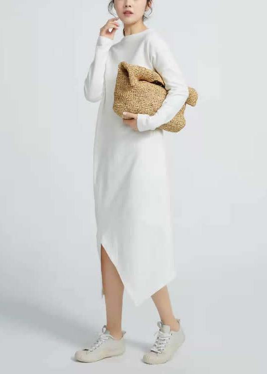 Natural White cotton Tunics Side Open  Maxi Long Sleeve  Dresses - SooLinen