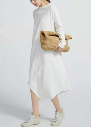 Natural White cotton Tunics Side Open  Maxi Long Sleeve  Dresses - SooLinen