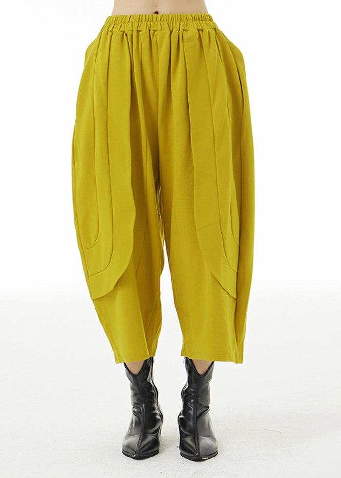 Natural Yellow Elastic Waist Oversized Patchwork Cotton Harem Pants Summer