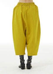 Natural Yellow Elastic Waist Oversized Patchwork Cotton Harem Pants Summer