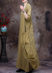 Natural Yellow V Neck Knit Linen Cardigans Long Sleeve