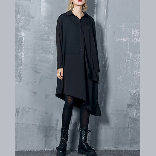 Natürliche asymmetrische Baumwollkleider plus Größe Inspiration schwarzes Kleid