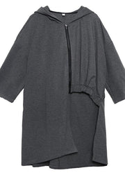 Natural asymmetric Fine outfit gray Art coat fall - SooLinen