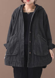 Natural black Plus Size tunic pattern Tutorials side open hooded coat - SooLinen