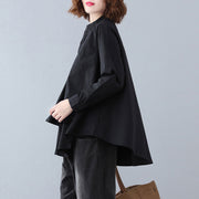 Natural black cotton crane tops Pakistani Shape stand collar Button Down Knee shirt