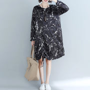 Natural black print Cotton dress 2019 Shape side open baggy Dress