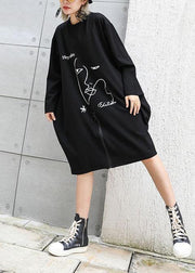 Natural black prints Cotton tunic dress zippered Dresses fall Dresses - SooLinen