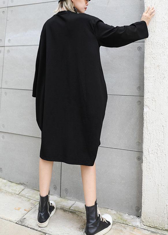 Natural black prints Cotton tunic dress zippered Dresses fall Dresses - SooLinen