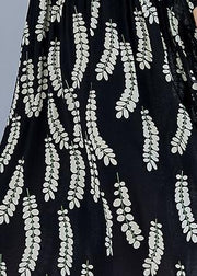 Natural black prints cotton Tunics v neck A Line summer Dresses - SooLinen