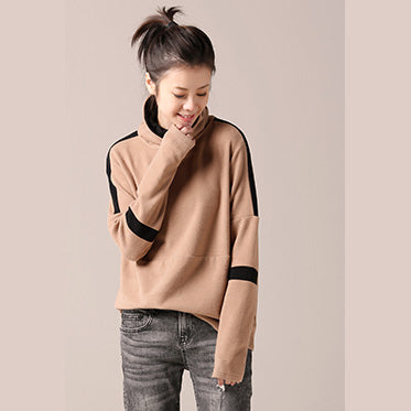 Natural cotton linen tops women Fine high neck Inspiration khaki silhouette top patchwork