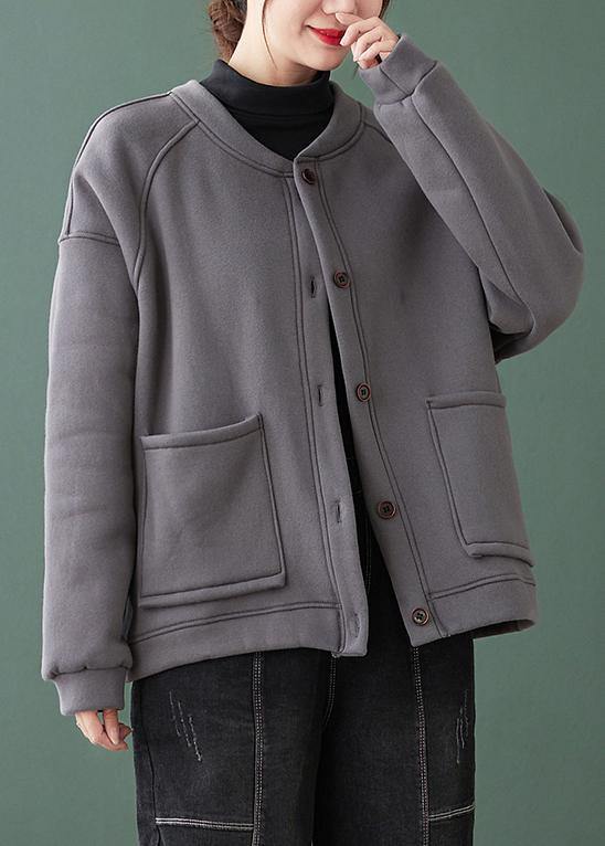 Natural gray Fine coat for woman Gifts o neck Button Down coats - SooLinen
