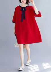 Natural half sleeve chiffon clothes For Women Fashion Neckline red A Line Dresses Summer - SooLinen