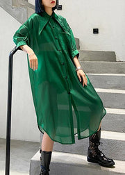 Natural half sleeve tulle Summer dresses plus size Fashion Ideas green Art Dresses - SooLinen
