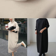 Natural hooded Batwing Sleeve cotton Tunics Runway black long Dresses - SooLinen