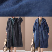 Natural hooded Hole Plus Size outfit denim blue silhouette coats - SooLinen