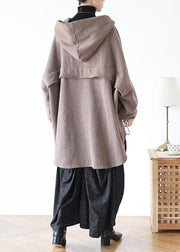 Natural hooded patchwork Blouse Cotton khaki blouse - SooLinen