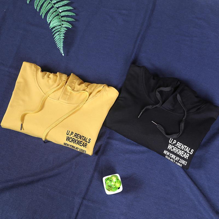Natural hooded patchwork tops women Inspiration black Letter shirts - SooLinen