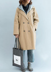 Natural khaki fine trench coat Sleeve double breast fall jackets - SooLinen
