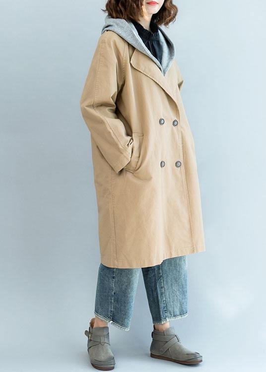 Natural khaki fine trench coat Sleeve double breast fall jackets - SooLinen