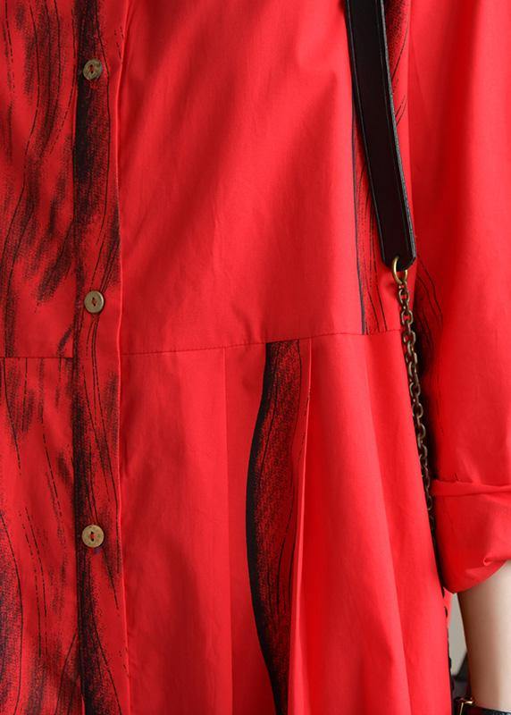 Natural lapel Button Down Cotton tunic Work Outfits red striped Dresses summer - SooLinen