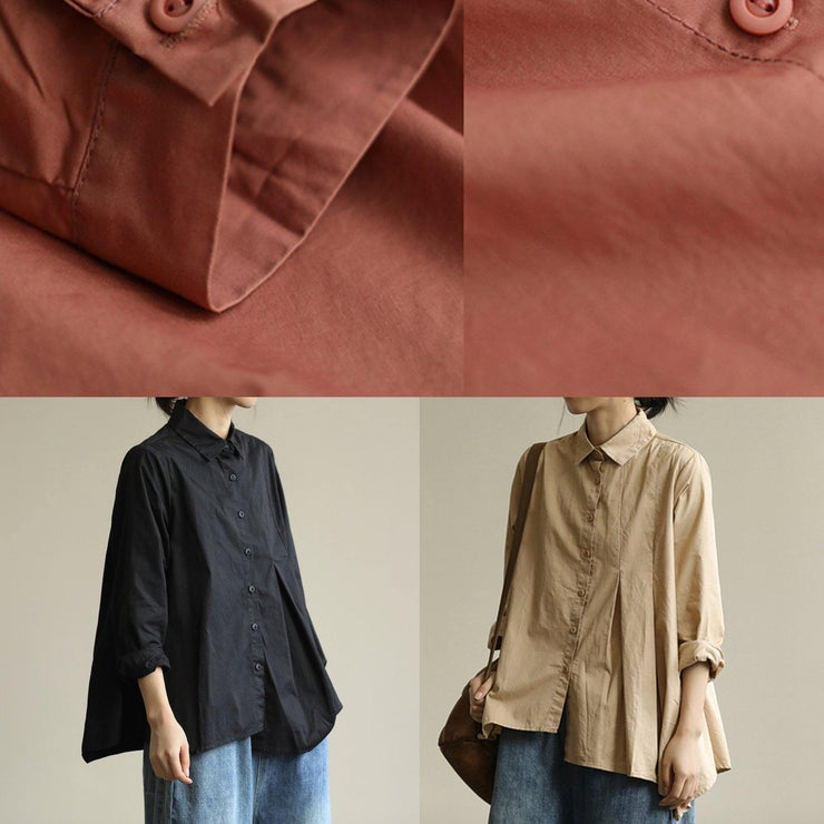 Natural lapel asymmetric top Wardrobes orange blouse - SooLinen