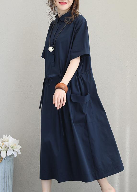 Natural lapel drawstring cotton clothes linen khaki Maxi Dress - SooLinen