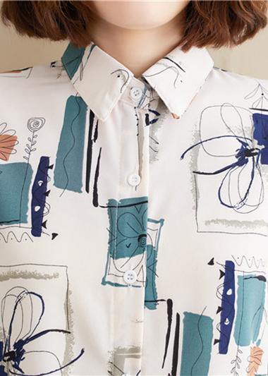 Natural lapel summer tops women Work Outfits white print blouses - SooLinen