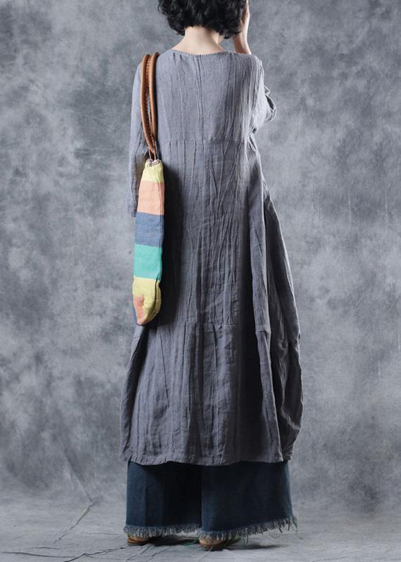 Natural linen clothes For Women Work gray Dress o neck - SooLinen