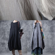 Natural linen clothes For Women Work gray Dress o neck - SooLinen