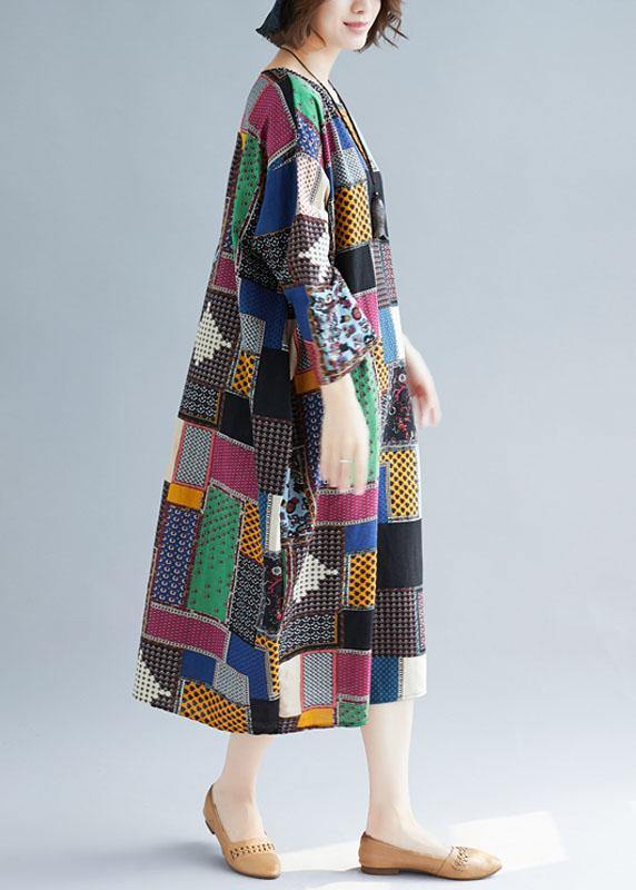 Natural multicolor linen Wardrobes o neck pockets long Dress - SooLinen